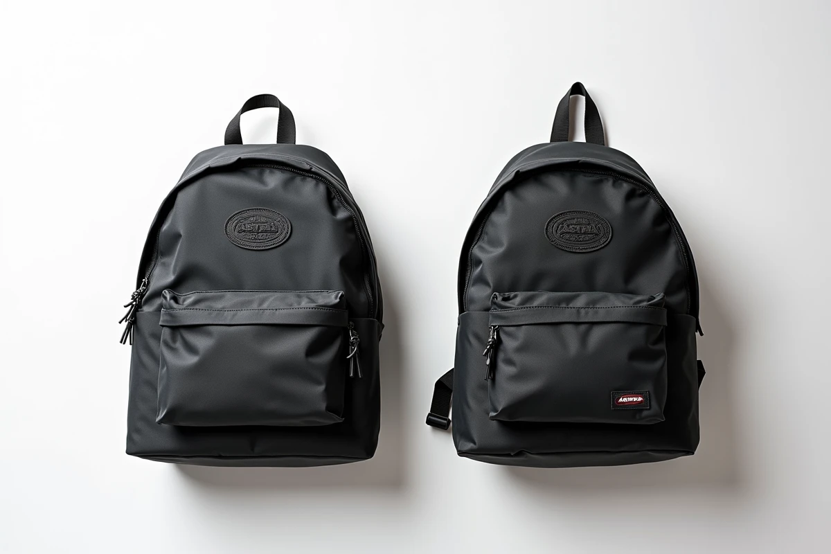 Comparaison côte à côte d'un sac Eastpak authentique et d'une contrefaçon pour identifier les différences