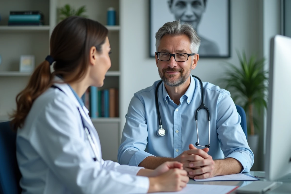 Médecin et patient discutant dans cabinet médical