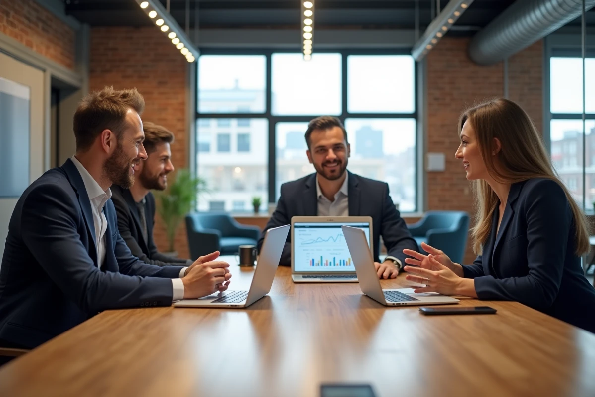 Groupe de collègues discutant autour d